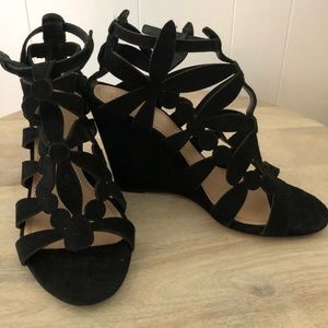 Black Emerson Cage Wedge Suede Sandal